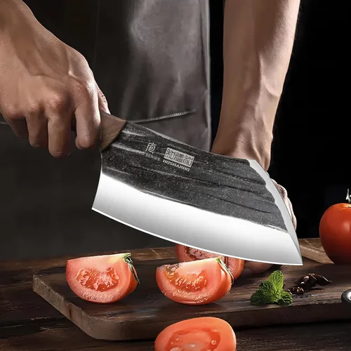 Miniatura 7 de HOSHANHO - Cuchillo de carnicero de 6 pulgadas forjado a mano, cuchillo para carne y vegetales, cuchillo de carnicero de tajo completo para corte