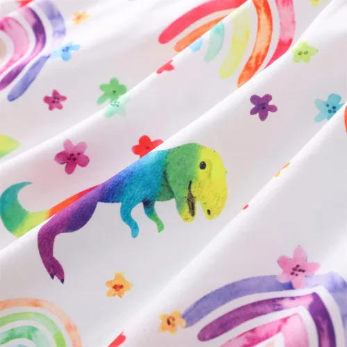 Miniatura 6 de Vestido de verano para niñas pequeñas Lindo patrón de girasol de dinosaurio, vestido casual de verano con volantes y mangas de mariposa