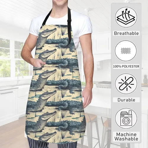 Miniatura 3 de Delantal de cocodrilo, delantal de cocina ajustable de tela Oxford con 2 bolsillos, delantales de cocina impermeables para hombres, mujeres, mamá