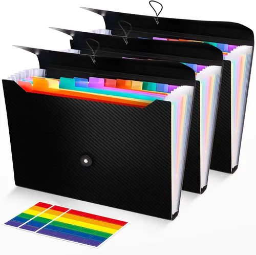 Miniatura 12 de 3 piezas de carpeta de archivos expandible, organizador de carpeta de acordeón de 13 bolsillos, organizador de documentos y recibos de papel
