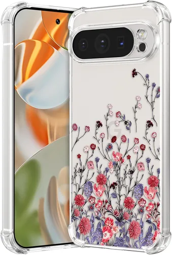 Miniatura 17 de RALEAVO - Funda floral para Google Pixel 7a, funda transparente con hojas y flores, diseño delgado y lindo para niñas y mujeres, cubierta de Verde