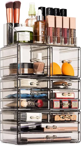 Miniatura 8 de Sorbus Organizador Grande de Maquillaje - Organizador Transparente y Apilable de Joyería y Maquillaje para Tocador, Almacenamiento de Baño, Cajonera