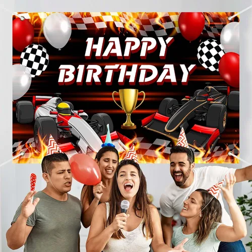 Miniatura 3 de Cartel de feliz cumpleaños de carreras de coches, juego temático de carreras, competición de coches, campeón, decoración de fondo para fanáticos