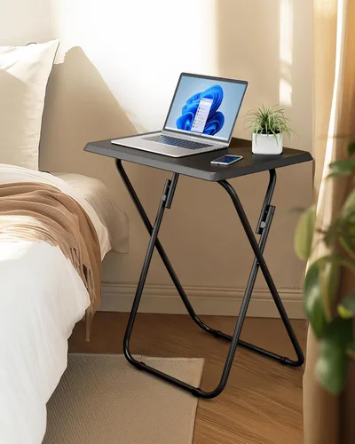 Miniatura 2 de HUANUO Mesa plegable para TV, mesa estable sin necesidad de montaje, bandeja de TV para comer, mesas plegables para aperitivos para cama y sofá Negro