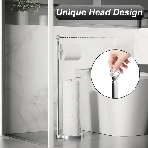 Miniatura 6 de Kasunto Soporte de papel higiénico para baño, almacenamiento de papel higiénico de metal con peso pesado y soporte libre de pie con bola de cristal