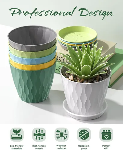 Miniatura 2 de 6 Pack Plant Pots with Drainage Holes, 4 Inch Plastic Indoor Flower Pots, Succulent Pots for Orchids, Violets, Succulents, Herbs and Other Small