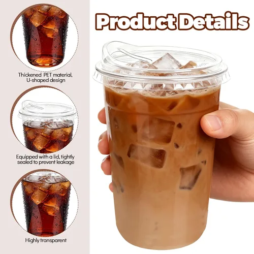 Miniatura 3 de GGOLDMER Juego de 25 vasos de plástico transparente con tapas para sorber, tazas de café helado de plástico desechables de 16 onzas con tapas, fondo