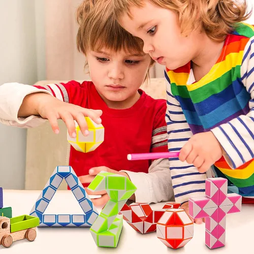 Miniatura 5 de Paquete de 12 cubos de 24 bloques de mini cubo de serpiente, cubos de rompecabezas mágicos de velocidad para niños, rellenos de bolsas de fiesta