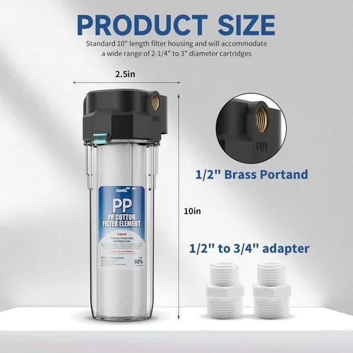 Miniatura 2 de Carcasa de filtro de agua para toda la casa de acero inoxidable 304, se ajusta a filtros de sedimentos de 10 x 2.5 pulgadas, etc. para agua de pozos