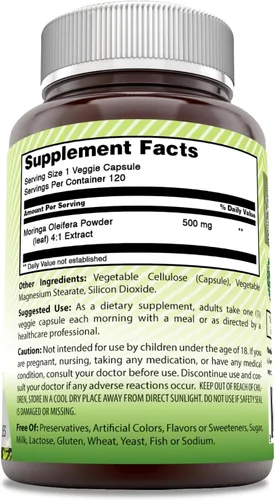 Miniatura 3 de Amazing India Moringa 500 mg 120 cápsulas vegetales Suplemento Sin OMG Sin gluten