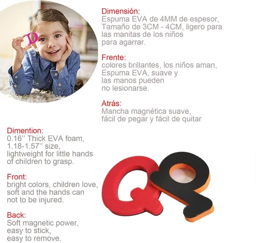 Miniatura 7 de Letras magnéticas del alfabeto en español e inglés y números ABC imanes pizarra, letras españolas y números magnéticos para niños, juguetes