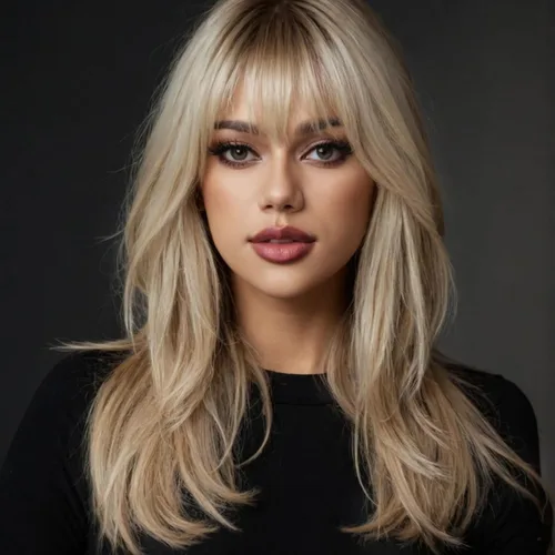 Miniatura 9 de Allbell - Peluca larga negra para mujer de longitud hasta los hombros, con flequillo, color negro mezclado con rubio, sintética natural, reemplazo