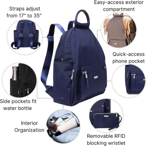 Miniatura 38 de Baggallini Mochila todo el día para mujer con pulsera de teléfono RFID, Negro, talla única
