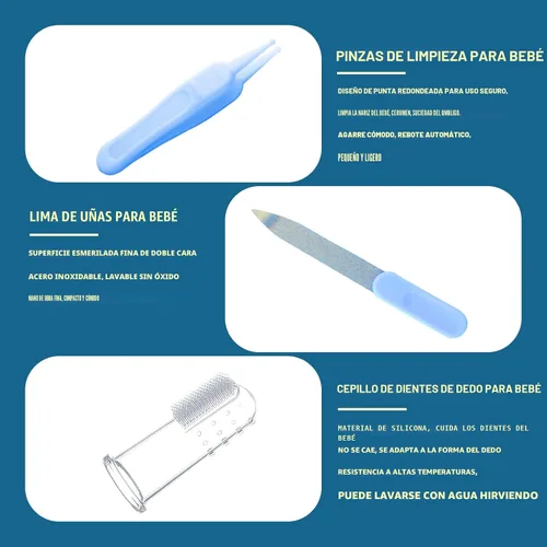 Miniatura 7 de Kit de aseo para bebés, esenciales para recién nacidos, kit portátil de cuidado del bebé, contiene cortaúñas para bebés, peine para bebés, cepillo