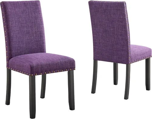 Miniatura 5 de Roundhill Furniture Biony - Sillas de comedor de tela con ribete de clavos, juego de 2, color morado
