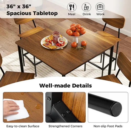 Miniatura 4 de GOFLAME Juego de mesa de comedor de 5 piezas para espacios pequeños, mesa de cocina y sillas para 4 personas con marco de acero, juego de mesa