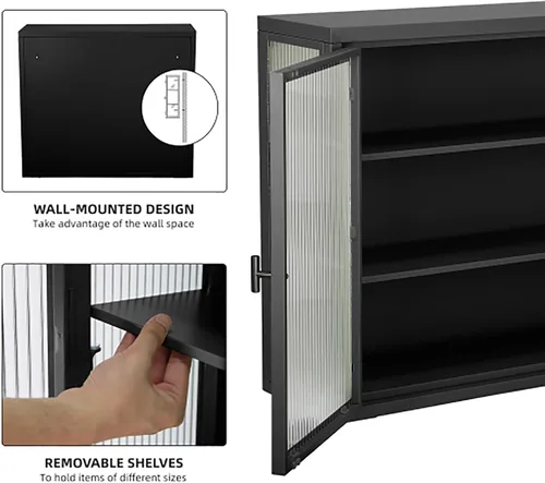Miniatura 5 de Gabinete con puertas de vidrio, gabinete de boticario de baño con 2 puertas y estantes ajustables de 27.6 pulgadas para cocina de pared para baño