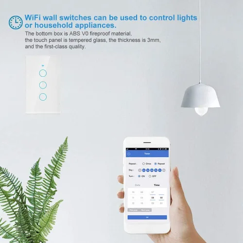 Miniatura 5 de Interruptor de pantalla táctil WiFi para el hogar Control en tiempo real Interruptor de CA de 3 vías Panel de hogar inteligente Compatible