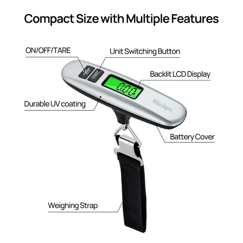 Miniatura 3 de Meilen - Báscula de equipaje digital para viajes con pantalla LCD retroiluminada, báscula portátil para maleta con capacidad de 110 libras 110.2