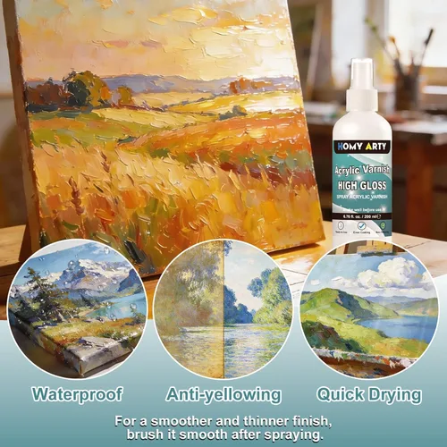 Miniatura 5 de HOMY ARTY Aerosol de barniz acrílico, barniz de alto brillo para pintura acrílica, pintura en aerosol transparente con acabado de alto brillo