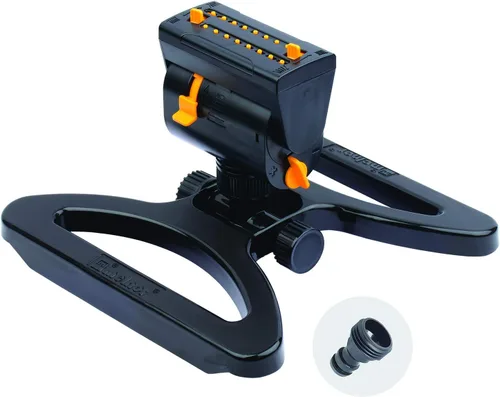 Melnor 65003-AMZ Mini aspersor oscilante con adaptador de producto, juego de riego, en base, negro, amarillo