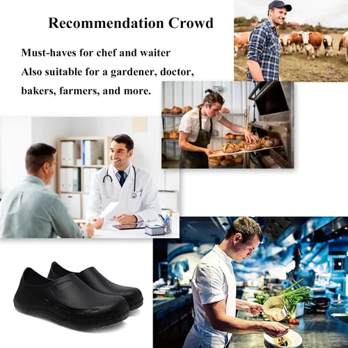 Miniatura 6 de Haifago Zapatos de chef antideslizantes para hombre, zuecos de trabajo de cocina resistentes al aceite, zapatos de servicio de alimentos