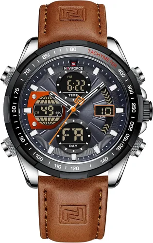 NAVIFORCE Relojes digitales militares para hombre reloj analógico de cuarzo impermeable reloj deportivo multifuncional de cuero