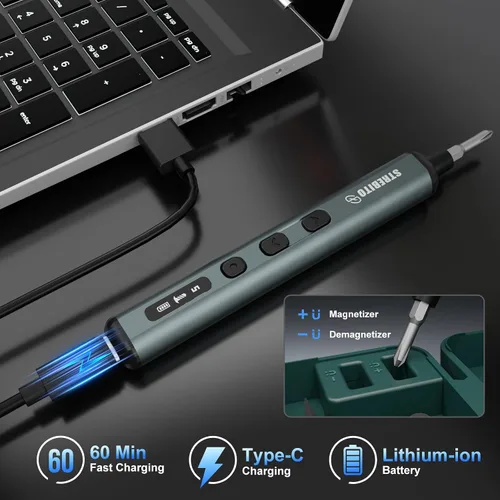 Miniatura 6 de STREBITO Mini destornillador eléctrico, juego de destornilladores eléctricos de precisión 67 en 1, 50 puntas de preicisión S2, 5 ajustes de par, 4