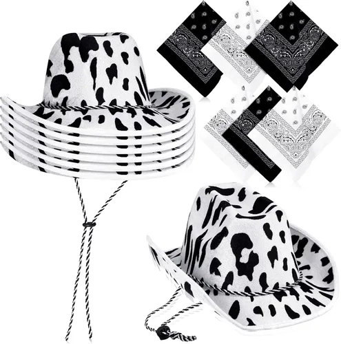 Zhanmai 12 Pieces Cowboy Hat with Cowboy Bandana for Western Costume Dress Accessory Wedding Stage Performance for Men Women