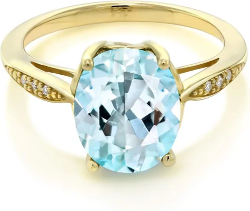 Miniatura 2 de Gem Stone King Anillo de compromiso de boda de oro amarillo de 14 quilates con topacio azul cielo y diamante blanco