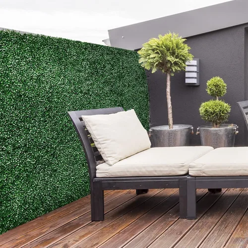 Miniatura 2 de Outsunny 12 piezas de 20 x 20 pulgadas cuadradas de plantas de privacidad artificiales con protección UV; imitación de hierba de Milán para muro