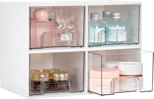 Miniatura 13 de Vtopmart - Paquete de 2 cajones de almacenamiento pequeños transparentes y apilables, organizador de maquillaje acrílico para baño, contenedores