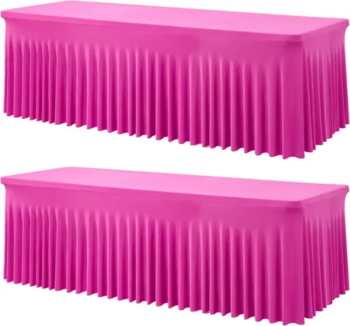 Miniatura 73 de Paquete de 2 manteles de spandex para mesas rectangulares de 8 pies, mantel elástico rosa de 8 pies, manteles ajustados, falda de mesa para fiestas