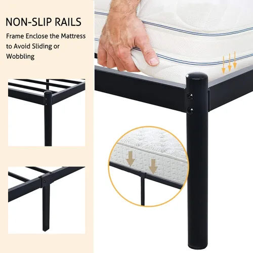 Miniatura 6 de SHA CERLIN Base de cama de metal con cabecera vintage, plataforma resistente con postes redondos, 12 pulgadas debajo de la cama para almacenamiento