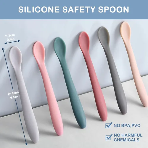Miniatura 3 de TmepCheck - Cucharas de silicona que cambian de color de temperatura, cucharas de alimentación para bebés de primera etapa, utensilios para bebés