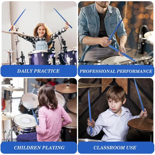 Miniatura 7 de uxcell Baquetas 5A, 1 par de baquetas de plástico para ejercicio, bastones ligeros para batería, accesorios duraderos de percusión para instrumentos