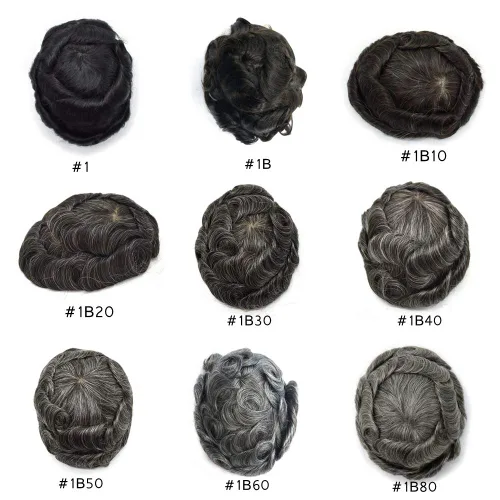 Miniatura 23 de Peluca de repuesto de cabello natural de poliuretano con encaje frontal para hombre (7x9 pulgadas, densidad de luz, 1B40# negro natural con 40% gris)