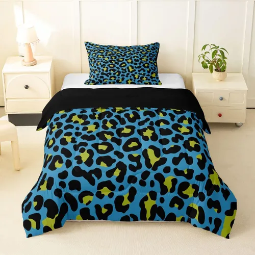 Miniatura 60 de Erosebridal Juego de edredón con estampado de leopardo, tamaño individual para niños, edredón de guepardo occidental, negro y gris, juego de ropa