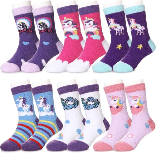 DYW 6 pares de calcetines antideslizantes para niños y niñas y niños pequeños, con agarre antideslizante de animales, acogedores y esponjosos