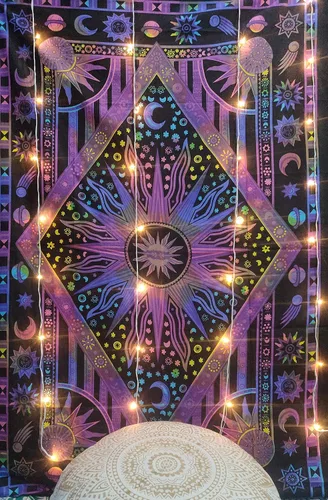 Miniatura 2 de ICC - Tapiz de teñido anudado de sol ardiente morado, celestial, luna, planeta, bohemio, para colgar en la pared, bohemio, hippie, hippie, tapiz