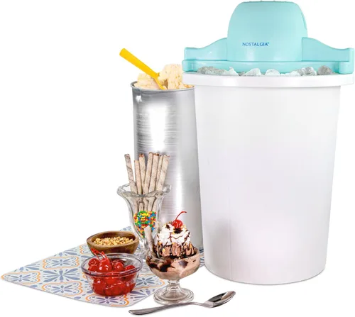 Máquina para hacer helado Nostalgia eléctrica – estilo salón, máquina de helado suave de estilo antiguo. Prepara yogur helado o gelato en minutos –