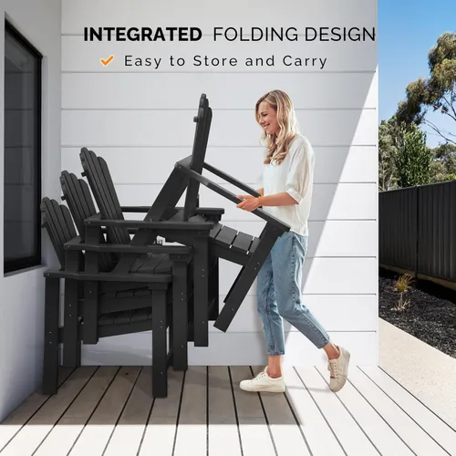 Miniatura 7 de VINGLI Silla Adirondack plegable de plástico con soporte para tazas, material HDPE 100% reciclable, cómoda capacidad de peso de 380 libras