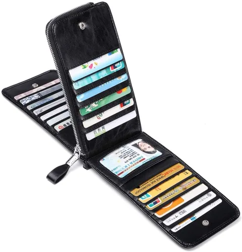 Miniatura 2 de Huztencor cartera de cuero con bolsillo para tarjeta de crédito bloqueo RFID, billetera, funda para tarjetas para mujer