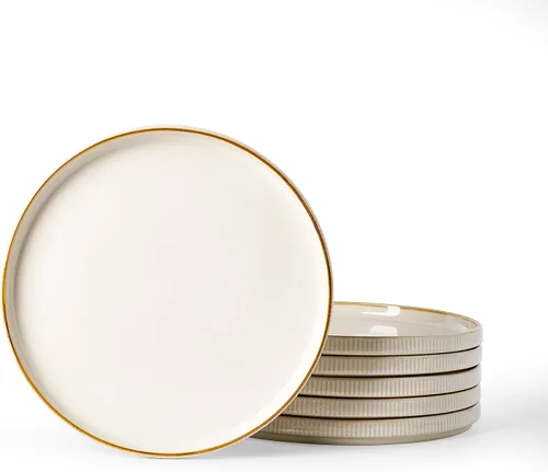 Miniatura 27 de famiware Star Platos de Ensalada para 6, Juego de Platos de 8 Pulgadas, Vajilla de Gres, Platos Pequeños para Postre, Ensalada, Aperitivo, Blanco