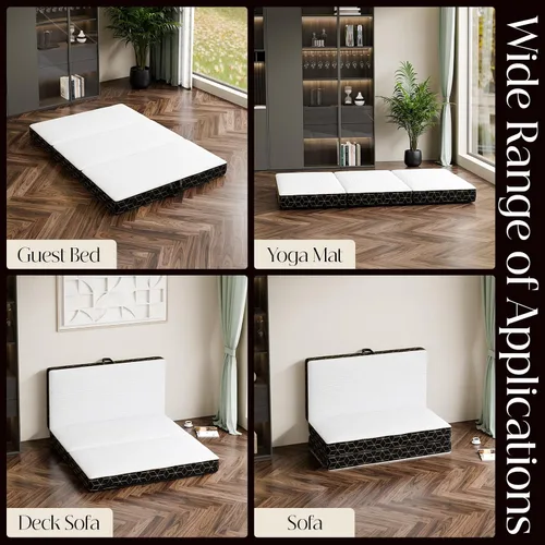 Miniatura 6 de GEMBED Colchón de espuma viscoelástica de tres pliegues tamaño individual, colchón plegable portátil de 4 pulgadas con asa y funda lavable, cama