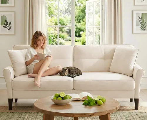 Miniatura 19 de Sofá biplaza de 69 pulgadas, sofás pequeños de terciopelo para espacios pequeños, sofás de dos plazas con 2 almohadas, sofás de dos plazas