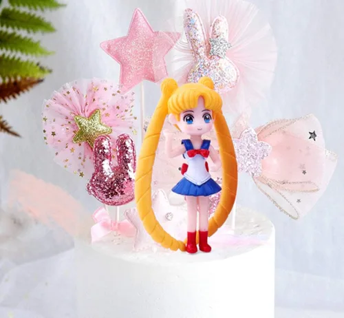 Miniatura 4 de HYSTYLE Juego de 6 piezas de figuras de niña encantadora, colección de figuras pequeñas, juego de muñeca de juguete, muñeca de automóvil, adorno
