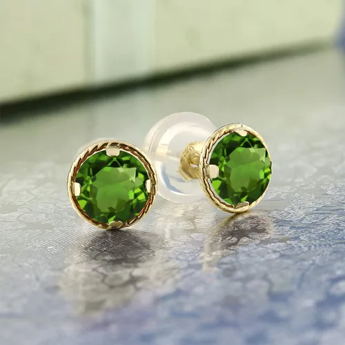 Miniatura 2 de Gem Stone King Aretes redondos de oro amarillo de 14 quilates con piedra natal Redondos de 0.157 in Aretes de oro para mujeres y hombres