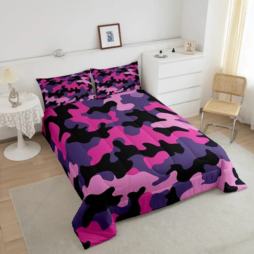 Miniatura 4 de Juego de edredón de camuflaje para niños, tamaño individual, para niños y niñas, juego de ropa de cama ligero con estampado de camuflaje militar