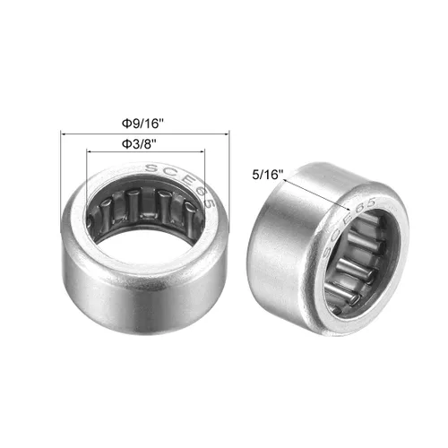 Miniatura 2 de uxcell Rodamientos de agujas SCE65 Diámetro de 3/8 pulgadas Diámetro 9/16 pulgadas OD 5/16 pulgadas de ancho de acero cromado extremo abierto 2pcs